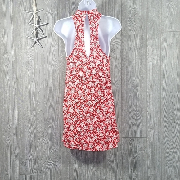 Lulu's Dress Small Red Floral Print High Neck Swing 26-249LD Back Keyhole - Picture 11 of 15